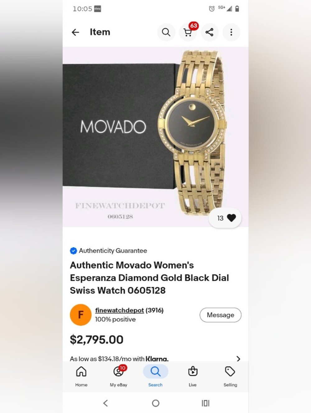 Movado Gold Watch Women's ESPERANZA $2795 - Picture 9 of 9